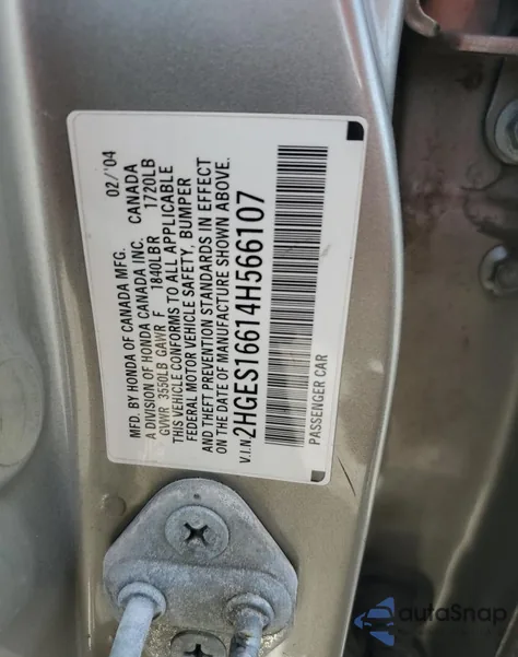 2004 Honda Civic Lx из США, поврежденный, VIN 2HGES16614H566107